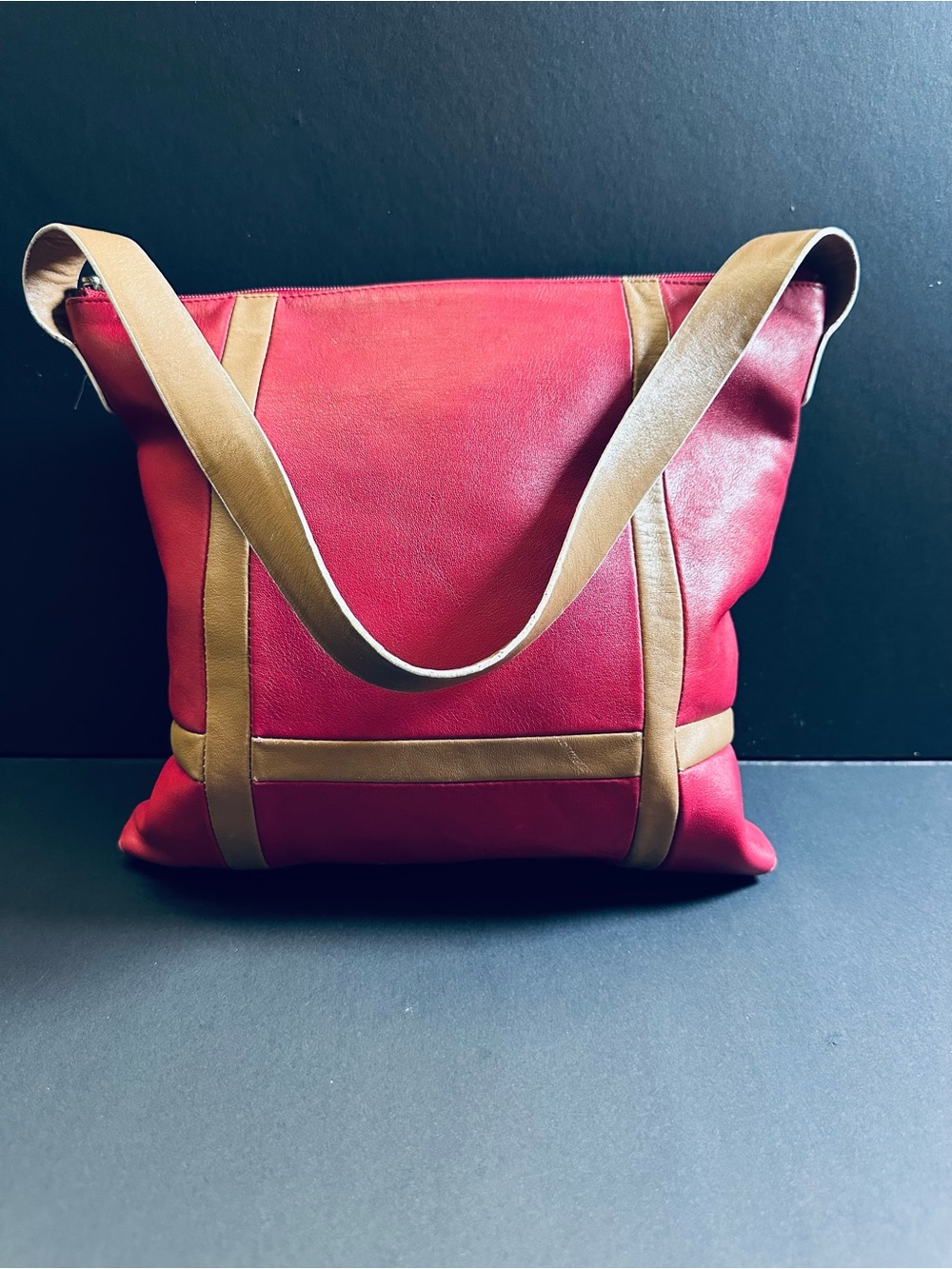 Vintage Andrew Marc Y2K Red/Gold Leather Tote Bag/Shoulder Bag/ Preowned